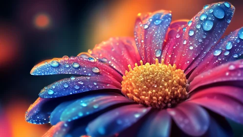 Macro photography of flower petals with water droplets and gradient lighting