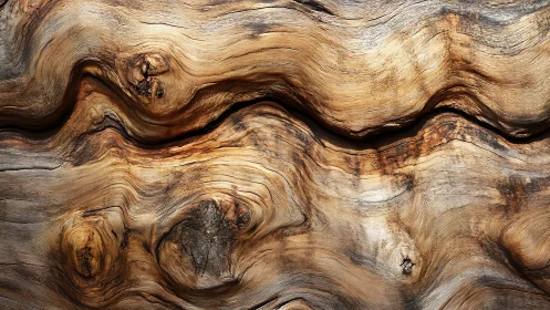 Curved wooden surface displays contoured grain and knot structures