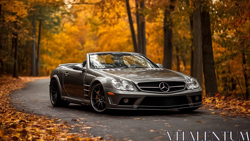 Convertible sports coupe rendered in photoreal autumn roadway scene