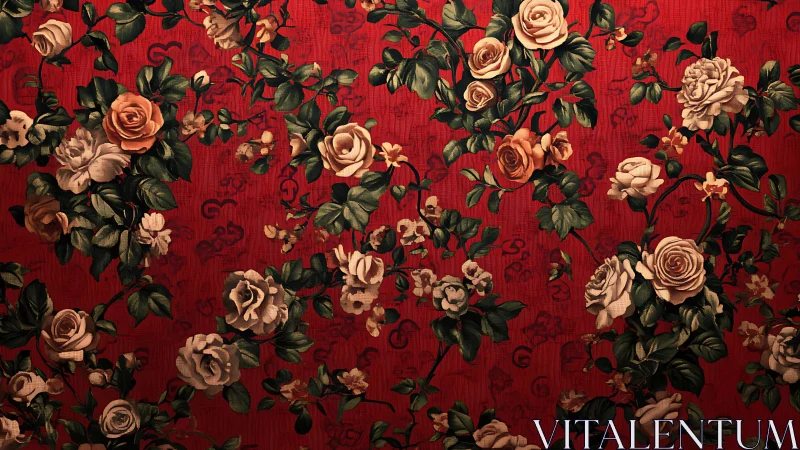 Crimson Canvas: Velvet Roses Dance in Baroque Splendor.