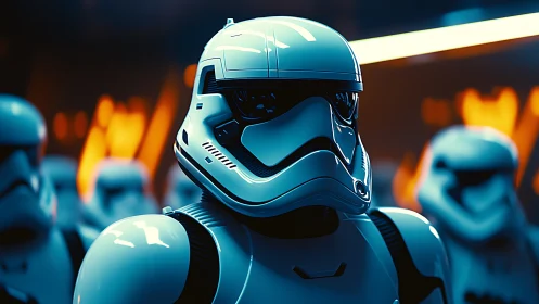 Armored sci-fi trooper rendered with high-gloss cinematic 3D lighting