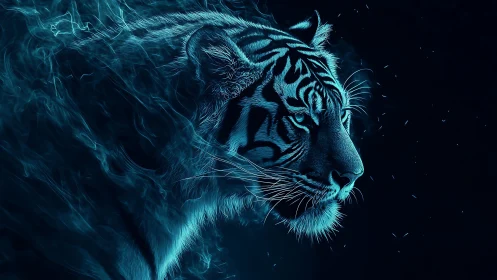 Neon spectral tiger profile in luminous digital painting.