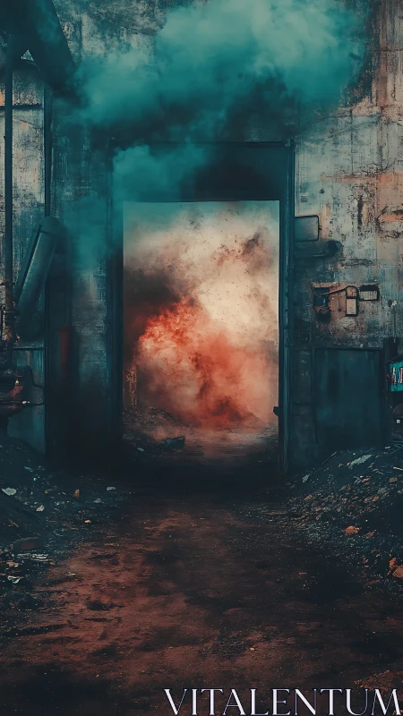 Rustside portal coughing crimson smoke into the darkyard.