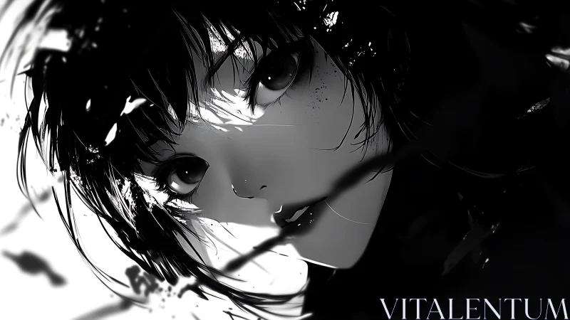 Soft gazes amid inky shadows and drifting lightflakes.