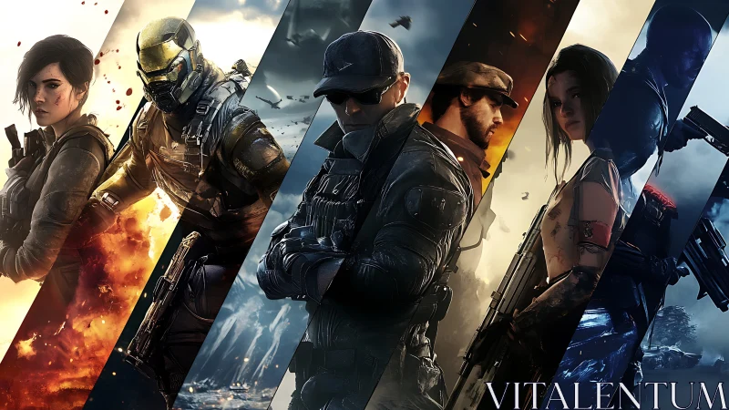 Team of futuristic soldiers in intense action montage.