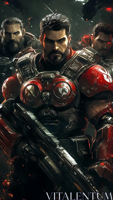 Armored strike squad with heavy plasma rifle deployment.