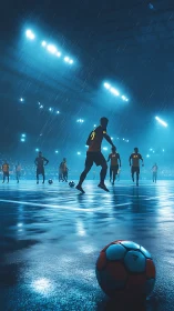 Night rain match under stadium lights, where dreams spark.