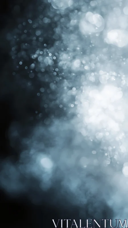 Defocused light particles form cool blue abstract bokeh field