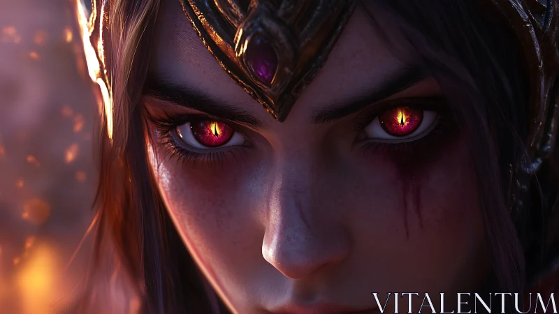 Digital painting close-up of fierce crowned sorceress portrait.