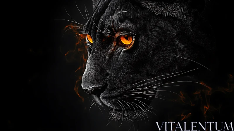 Black Panther Portrait with Glowing Amber Eyes