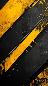 Industrial hazard stripes slash across gritty black metal.