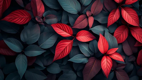 Macro study of crimson and teal foliage under soft diffuse light