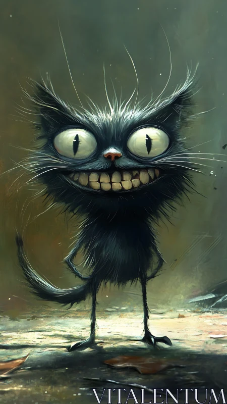 Stylized black cat character stands upright on textured ground