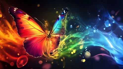 Chromatic butterfly with luminous motion trails and spectral bokeh
