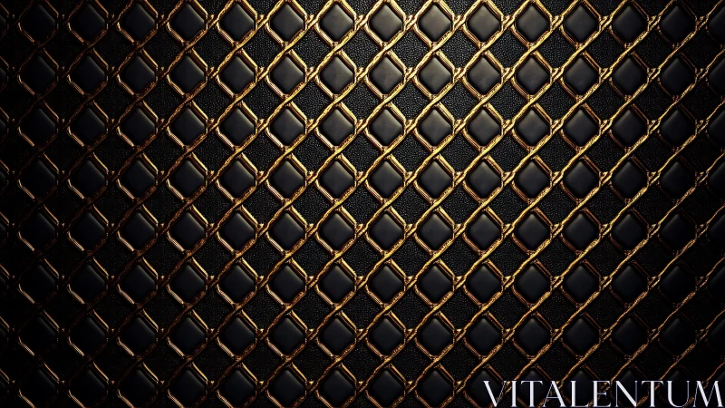 Luxurious black and gold quilted diamond grid pattern texture.