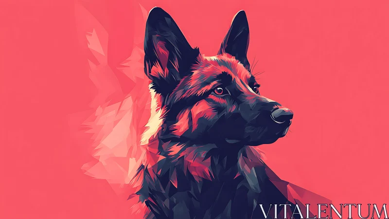 Geometric German shepherd portrait in bold neon palette.