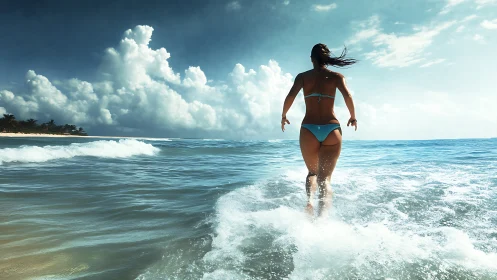 Running toward the waves under a wide open summer sky.