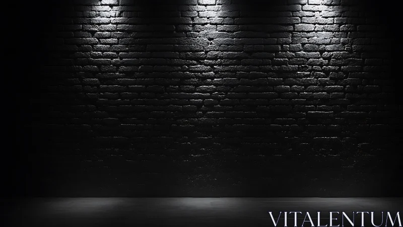 Directional spotlights shape a dark textured brick backdrop