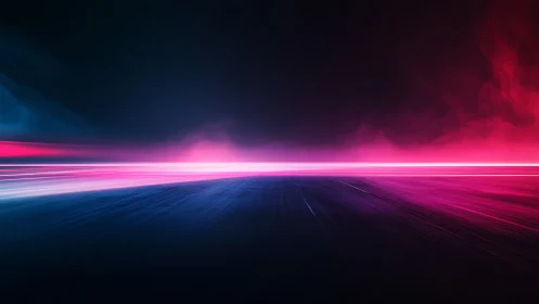 Linear neon horizon with bidirectional magenta and cyan light beams