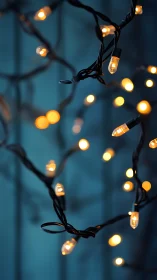 Tangled amber fairy lights humming over deep blue hush.
