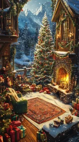 Snowlit chalet hearth and Christmas wonderlands collide.