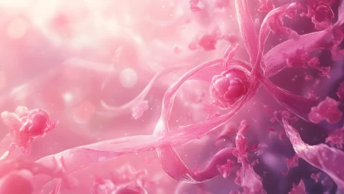 Pink Abstract Biological Cells with Fiber Strands, Soft Focus Art.