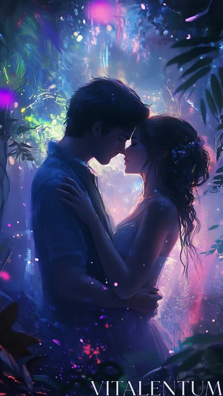 Luminescent Embrace: Digital Souls Kissing.