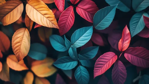 Multicolored foliage with shallow depth and high chroma contrast