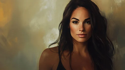 Soft-lit brunette portrait in expressive digital brushwork.