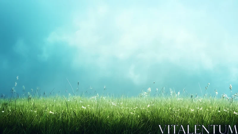 Soft morning light drifts over tranquil spring meadow grass