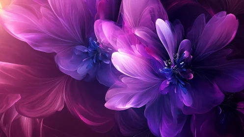 Luminous Purple Flowers with Glowing Petals