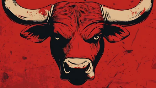 Scarlet bull’s glare ignites a raw, rebellious canvas storm.