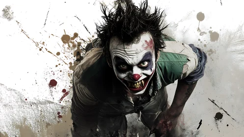 Horror clown portrait with splattered grunge background design.