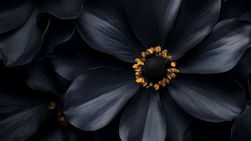 Black Cosmos Flower with Golden Center Detail.