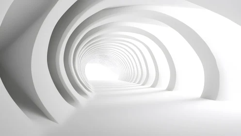 Futuristic White Tunnel with Curved Arches in Minimalist Style.