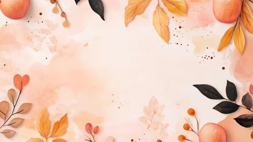 Soft autumn fruit and foliage frame in cozy peach hues.