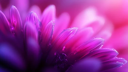 Vibrant magenta petals glistening with dewdrops in dreamy close-up
