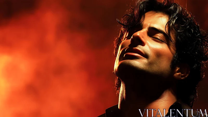 Male portrait in raking warm light against diffuse firefield.