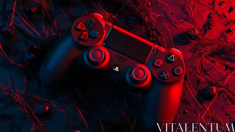 PlayStation 4 Controller in Red and Blue Neon Light.