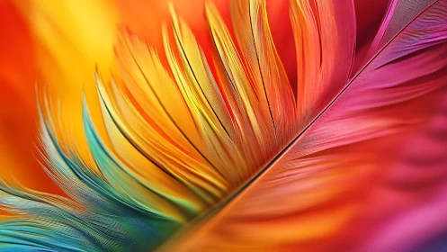 Macro view of vivid multicolored feather texture close up.