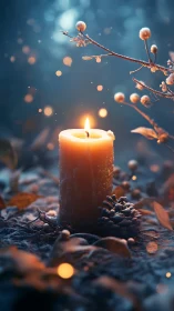 Winter forest candle hums softly against the drifting frost