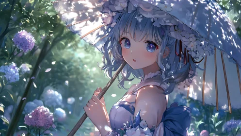 Gentle garden stroll captures a shy girl beneath soft blossoms