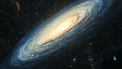 Spiral galaxy disk with luminous core and extended dust lanes