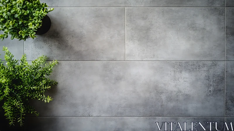 Soft greenery resting on calm gray stone tiles backdrop.