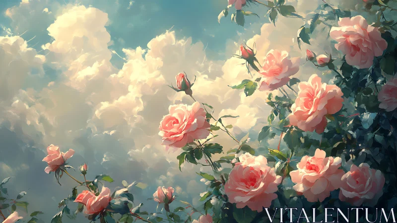 Luminous Rose Garden Against Dramatic Cloud Sky.