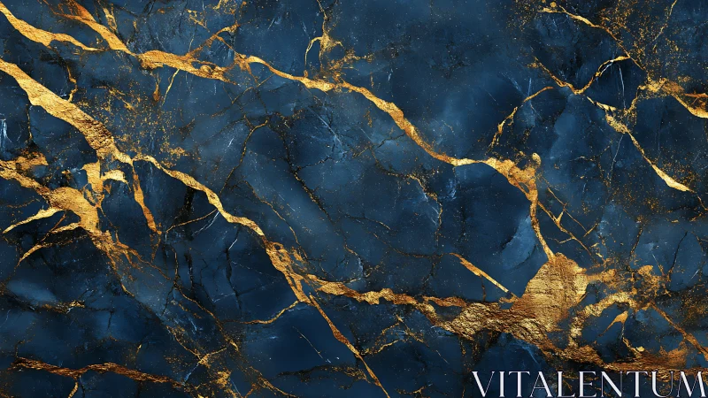 Deep blue marble surface shows vivid fractured gold veins