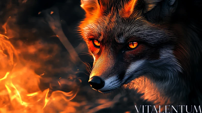 Incandescent vulpine profile in high-contrast pyro-optical lighting.