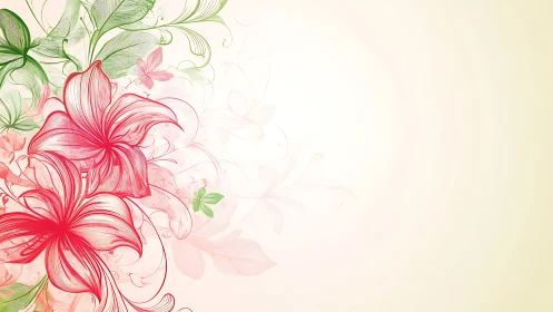Crimson Petals Dance: Elegant Floral Line Art Design.