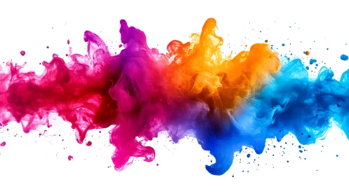 Horizontal cloud of multicolored ink diffusing in liquid.