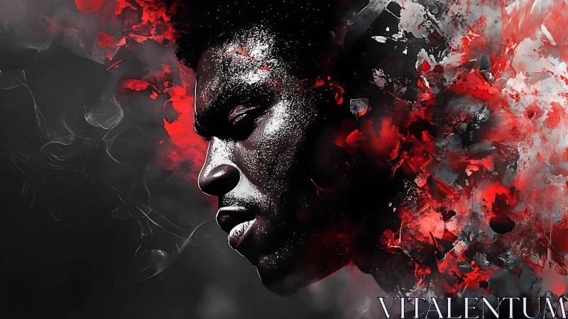 Profile portrait of man in red and black abstract smoke